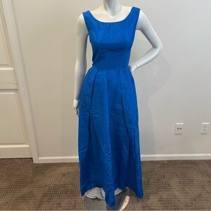 VINTAGE Bright Blue 1950s 1960s Taffeta Fit & Flare Gown
